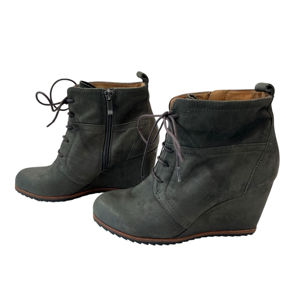 Biala Leather Zip Up Wedge Ankle Boots Womens Size 37 or 6.5